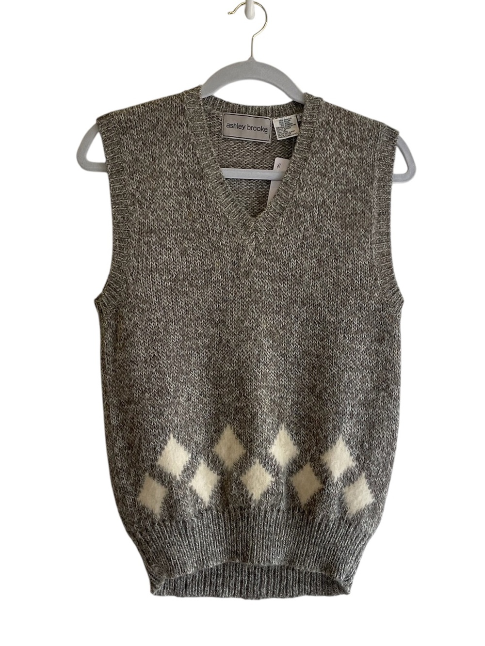 Vintage Wool Blend Gray Argyle V-Neck Sweater Vest